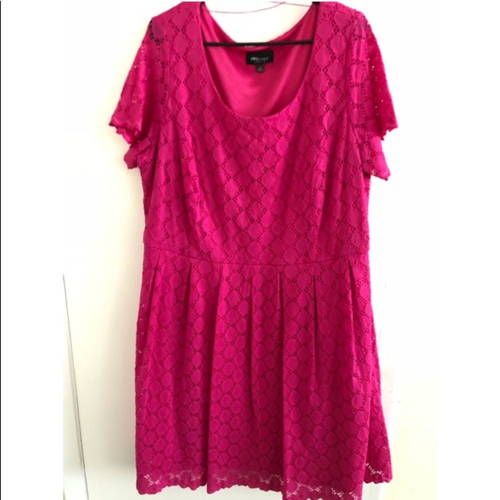 Pink laced dress.
